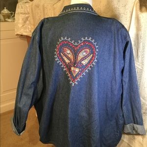 Susan Graver embroidered and beaded denim jacket
